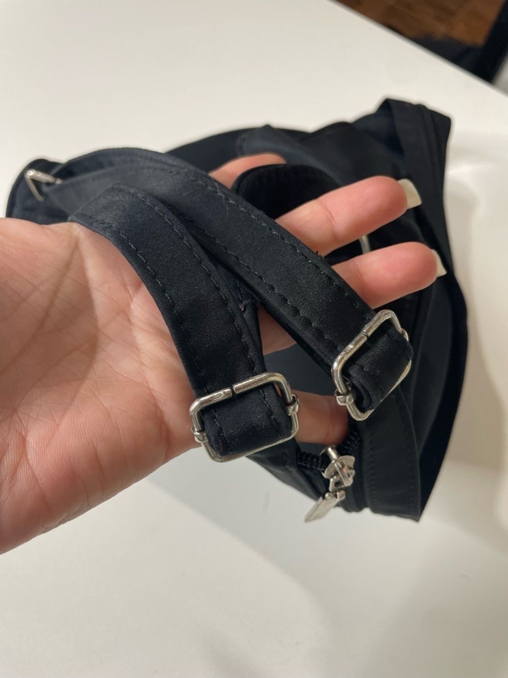 Minimalist Black Nylon Sling Bag| Crossbody Chest Pack With Silver Hardware - Picture 6 of 12